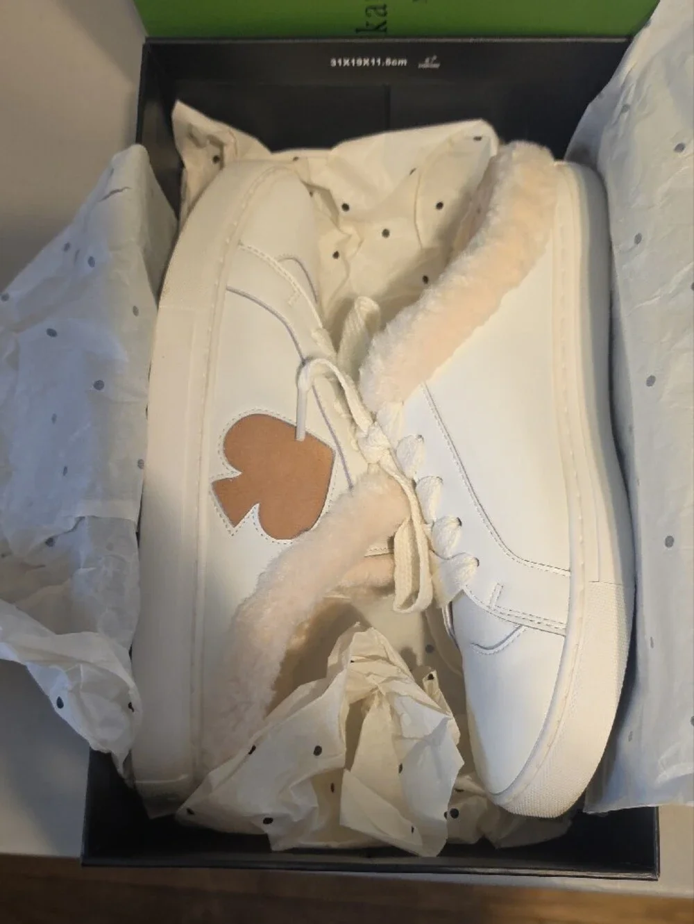Kate Spade White Leather Sneakers with Tan Heart Detail